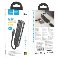 Хаб HOCO HB27 HDTV+USB3.0+USB2.0*2+PD, 13см (metal gray)