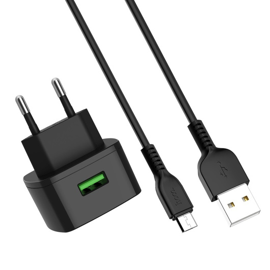Сетевое зарядное устройство Hoco C70A USB Charger 18W QC3.0 с кабелем USB-c Черное